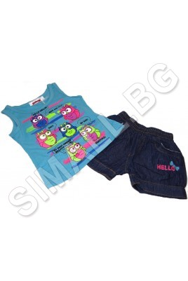 Детски комплект потник и дънкови панталони за момичета от 1 до 5 год.